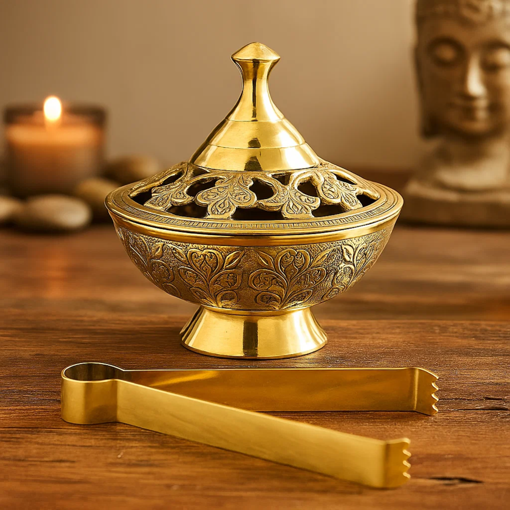 Brass Incense Burner and Tong Set