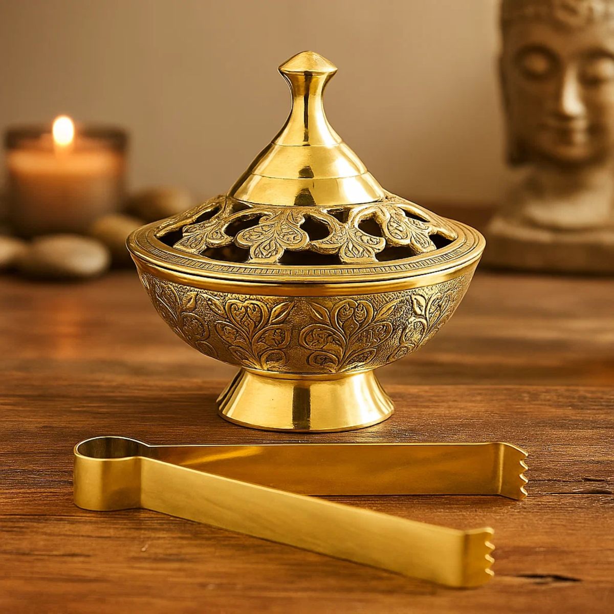 Brass Incense Burner and Tong Set