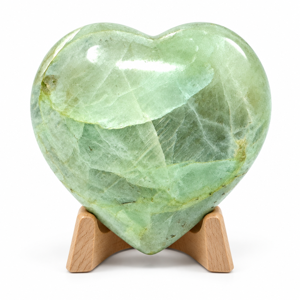 Garnierite Heart with Stand - White Background