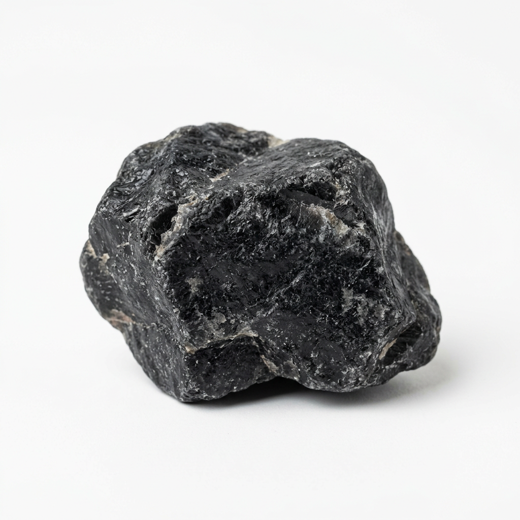 Illustrative Shamanite black calcite specimen on a white background
