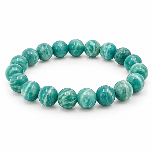 Amazonite round bead bracelet on white background
