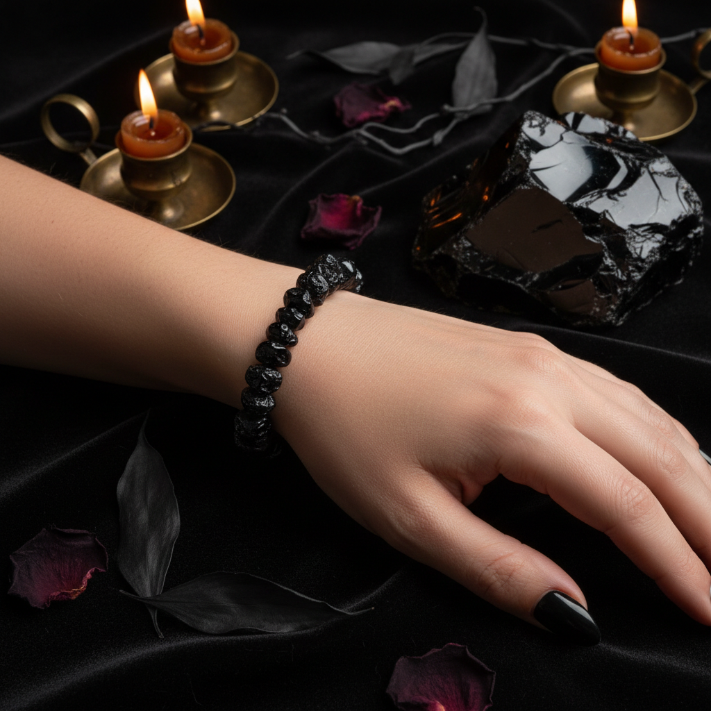 Black Obsidian Chipped Bead Bracelet 