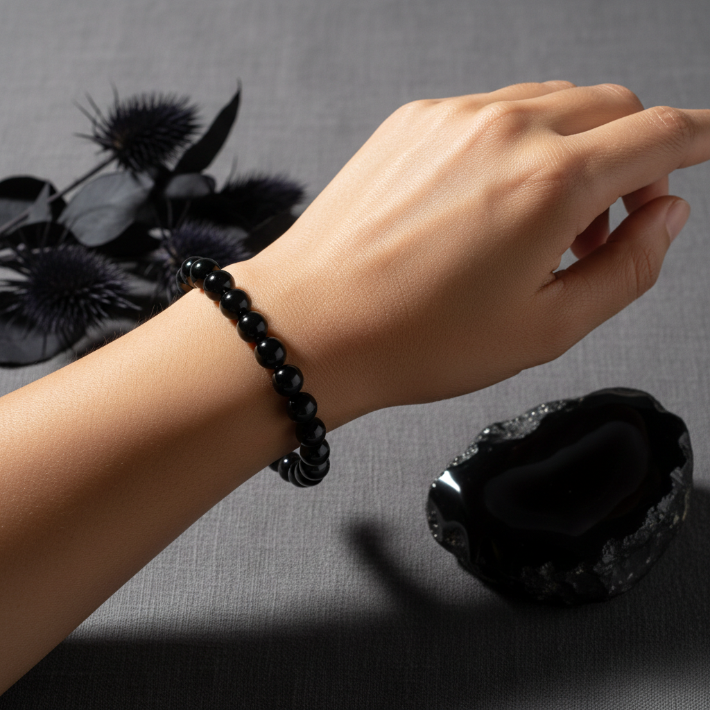 Black Onyx Round Bead Bracelet 
