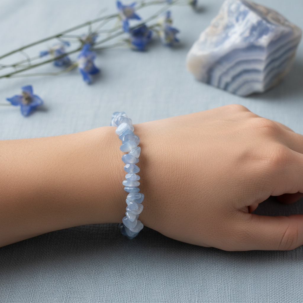 Blue Lace Agate Chipped Bead Bracelet 