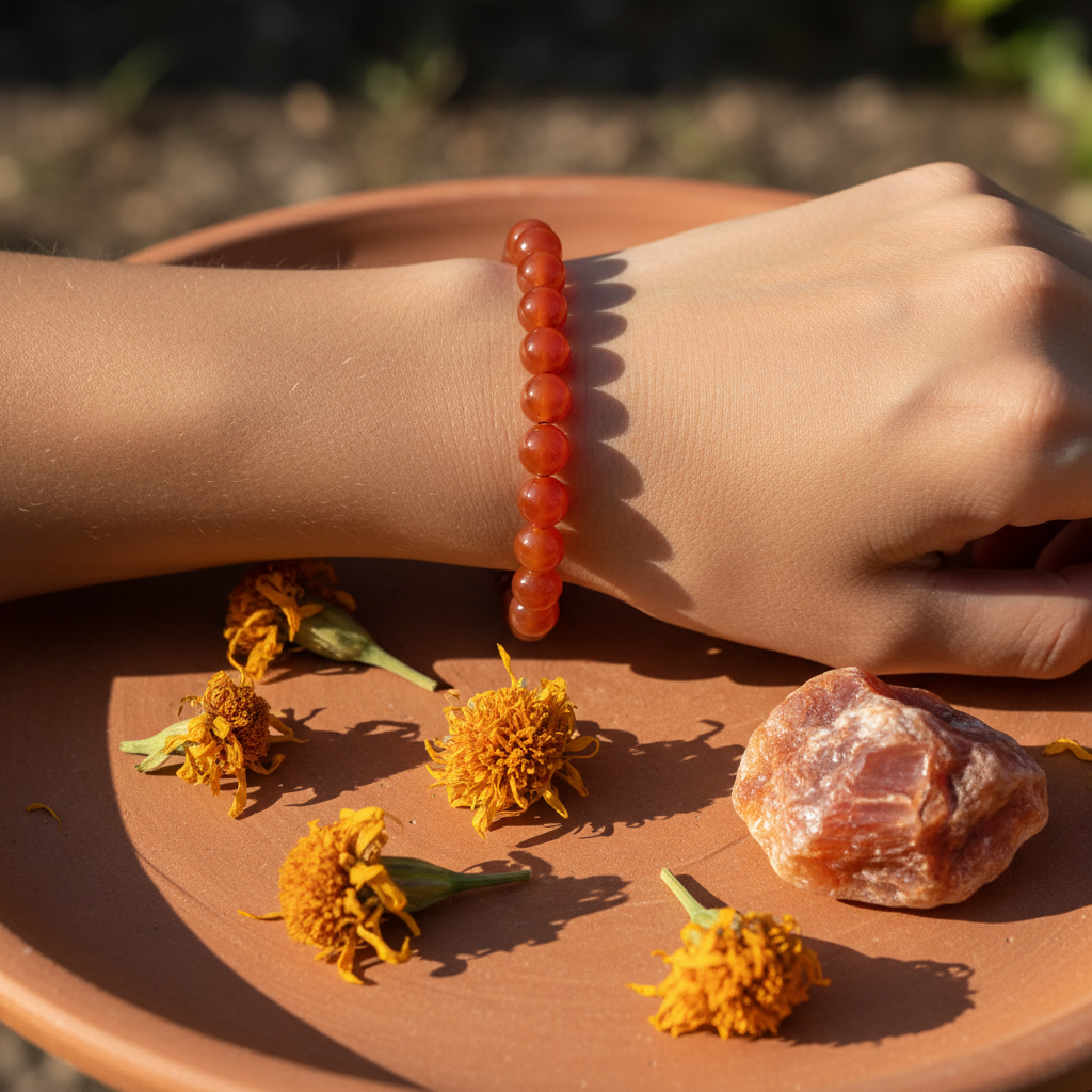 Carnelian Round Bead Bracelet 