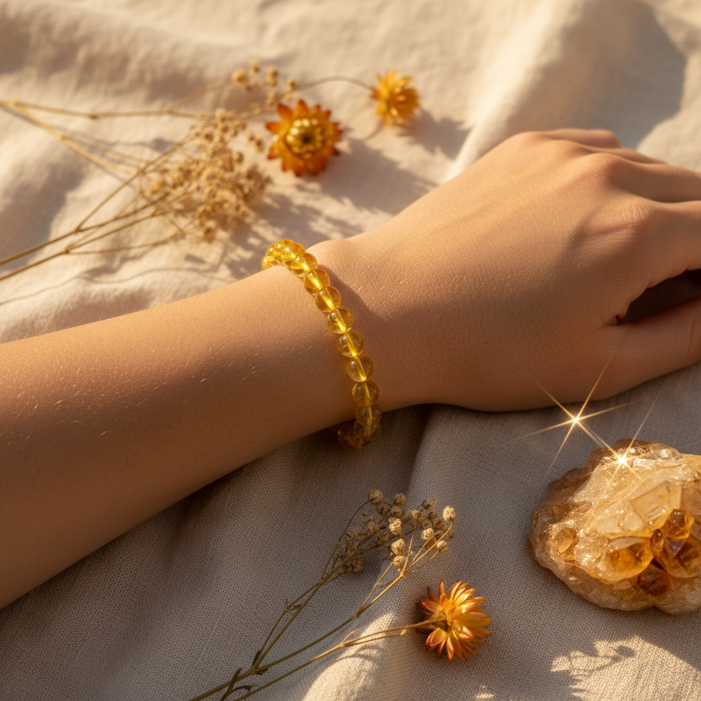 Citrine Round Bead Bracelet 