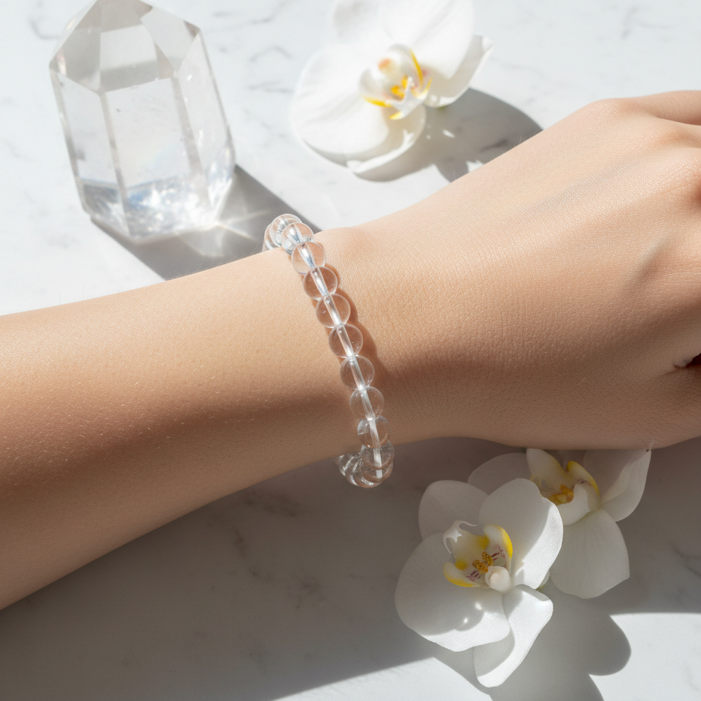 Clear Quartz Round Bead Bracelet 
