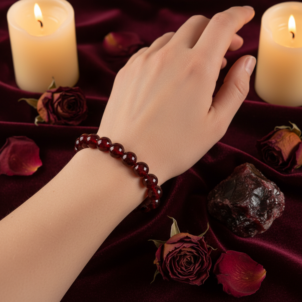 Garnet Round Bead Bracelet 