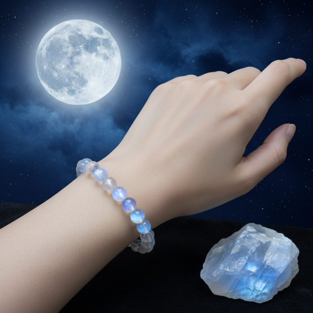 Moonstone Round Bead Bracelet 
