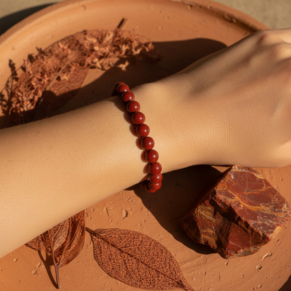Red Jasper Round Bead Bracelet 