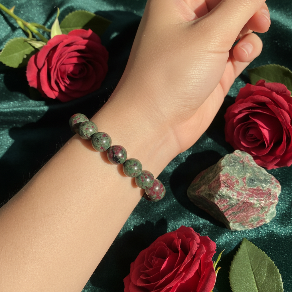 Ruby Zoisite Round Bead Bracelet 