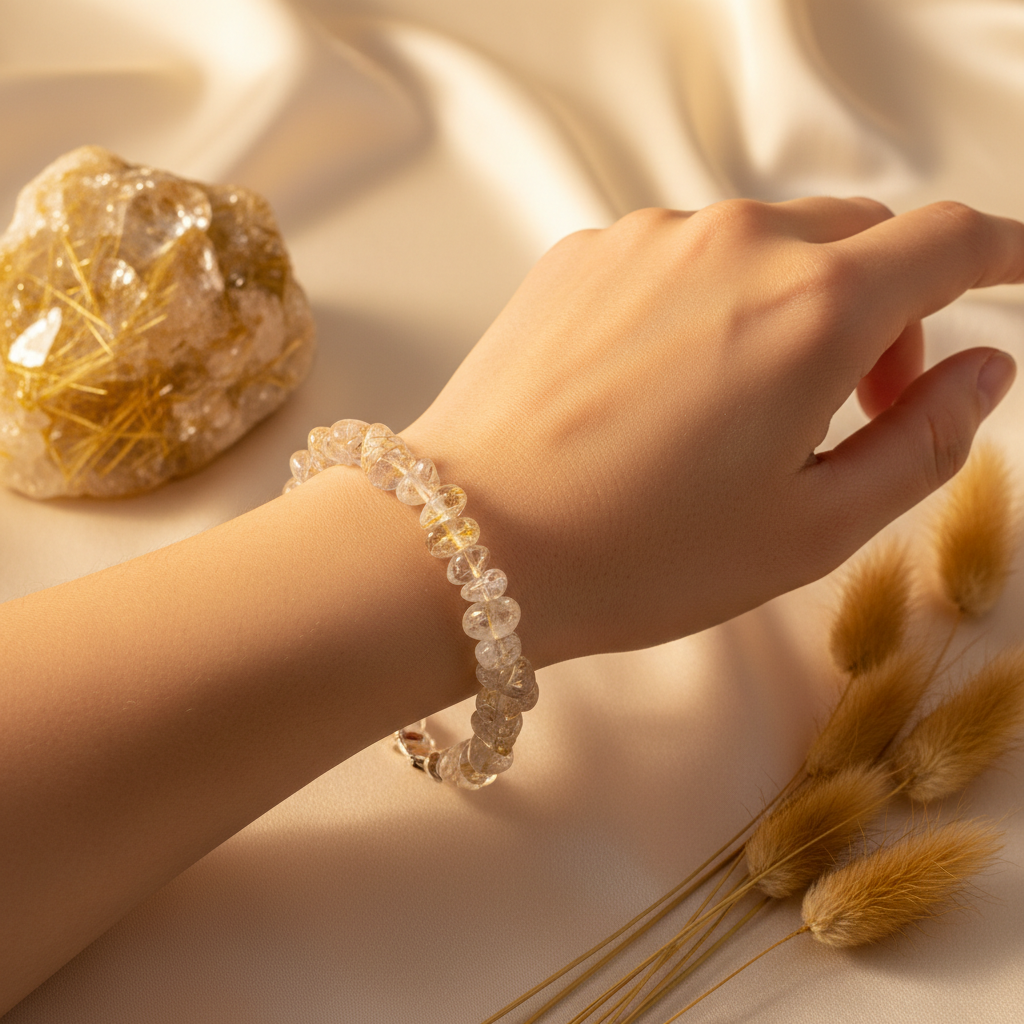 Rutile Quartz Chipped Bead Bracelet 