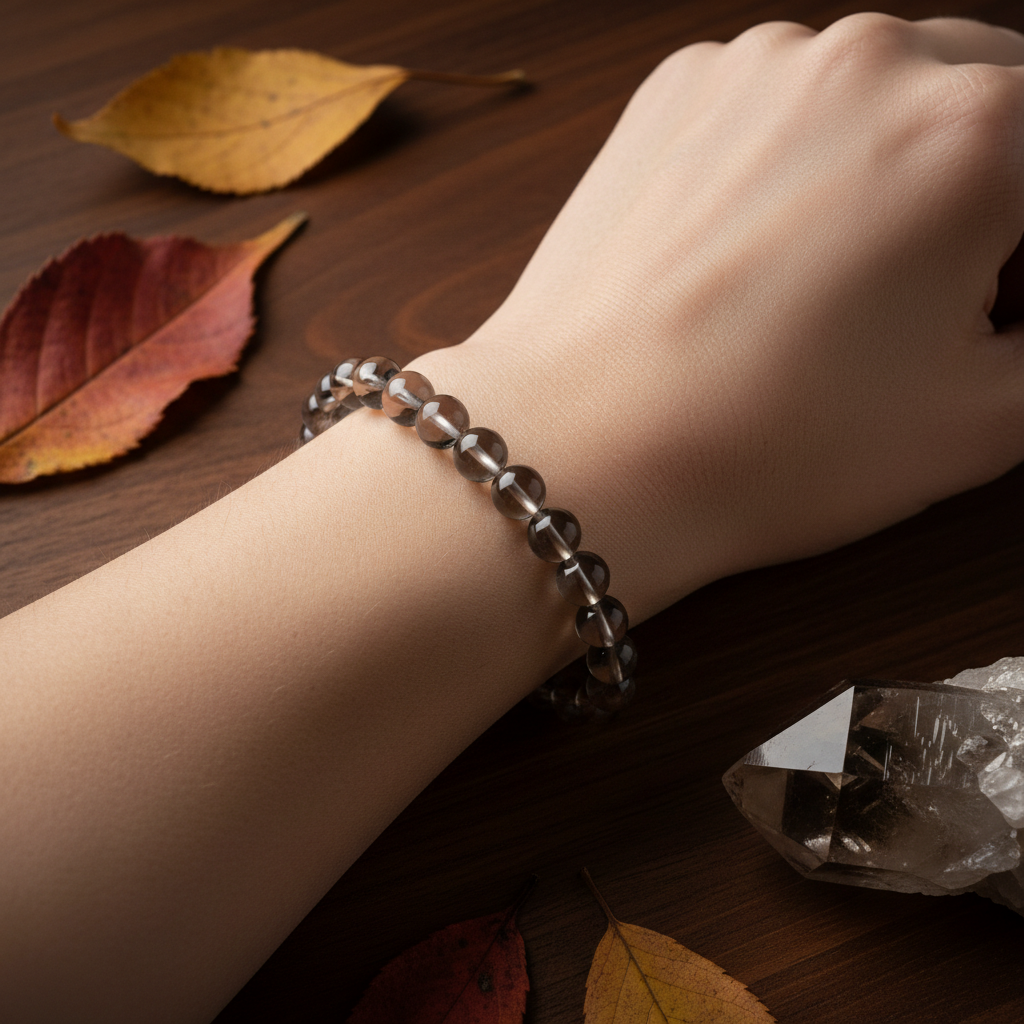 Smoky Quartz Round Bead Bracelet 