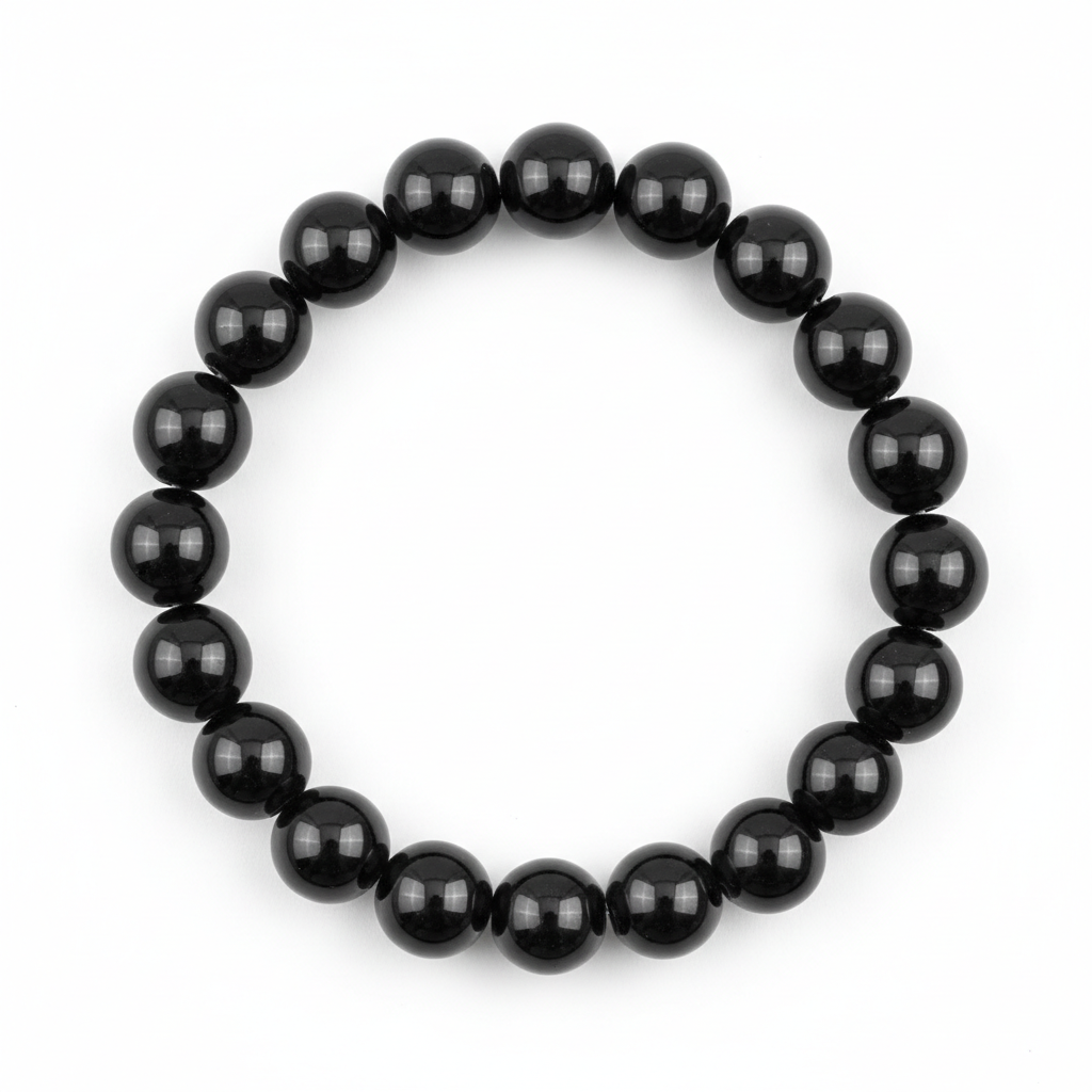 Black Obsidian Round Bead Bracelet 