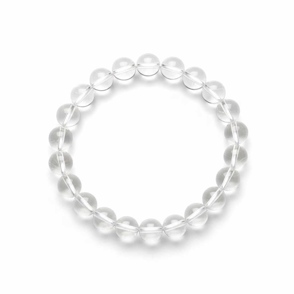 Clear Quartz Round Bead Bracelet 