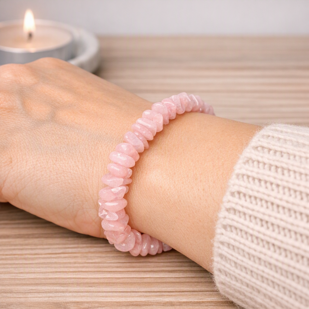 Rose Quartz Round Chipped Bead Bracelet 