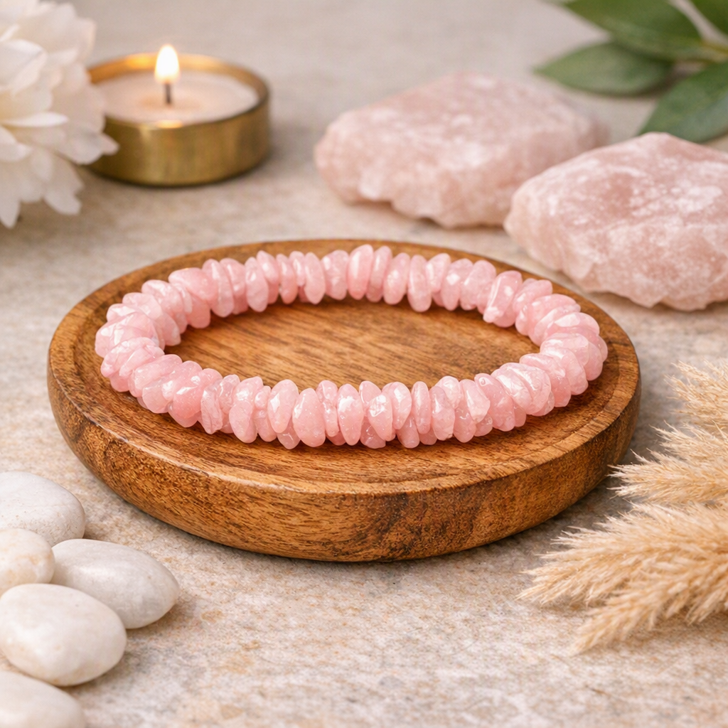Rose Quartz Round Chipped Bead Bracelet 