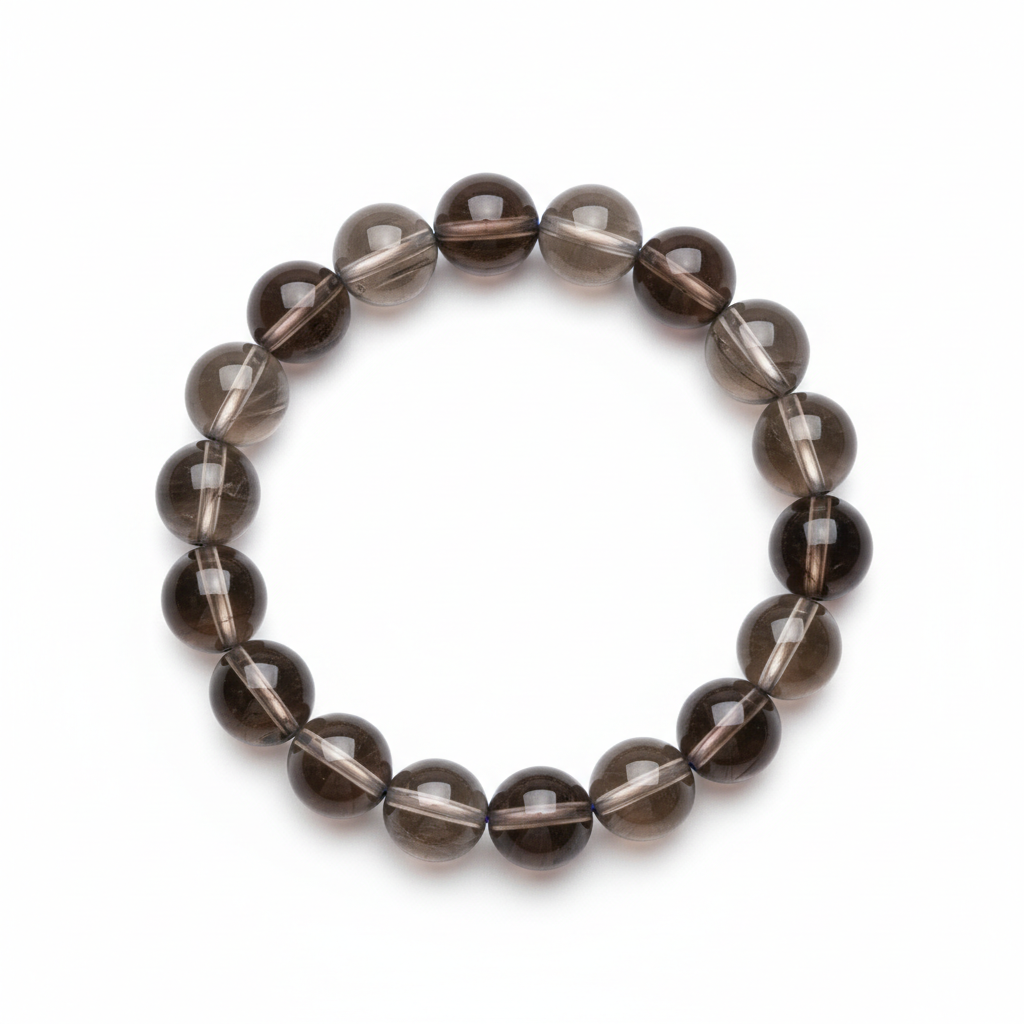 Smoky Quartz Round Bead Bracelet 