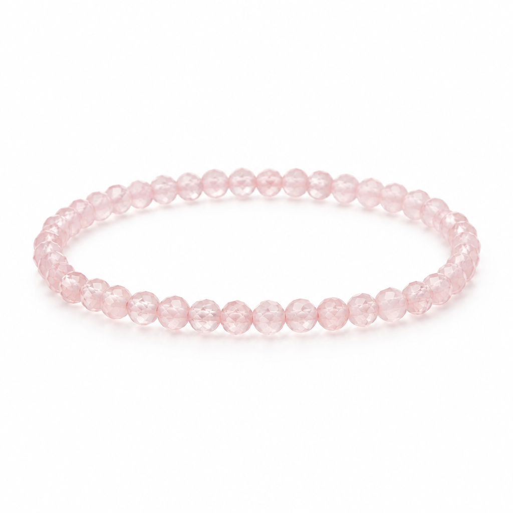 Rose Quartz 4mm Faceted Bead Bracelet - White Background
