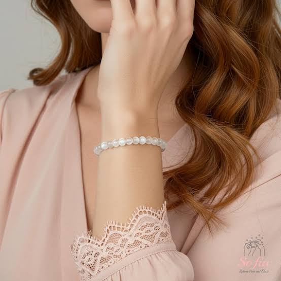 Selenite Round Bead Bracelet