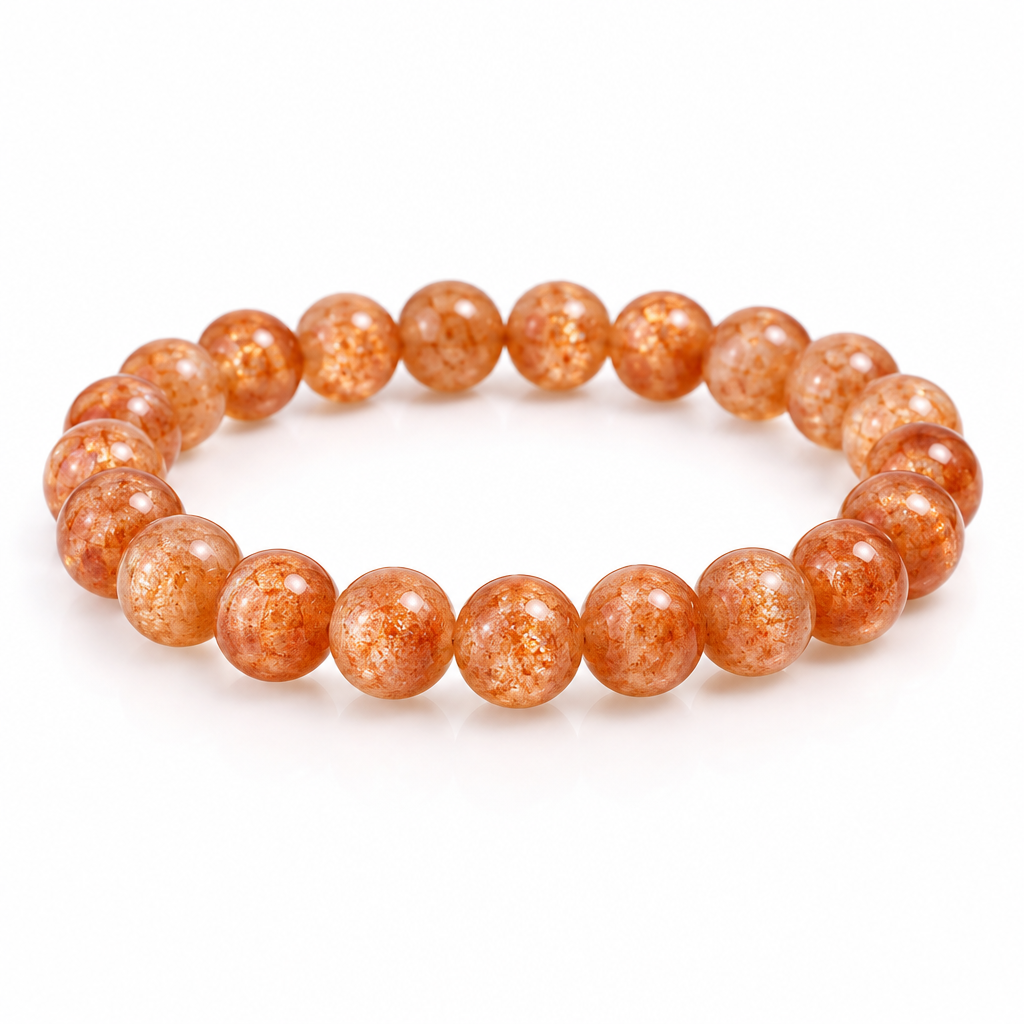 Sunstone Round Bead Bracelet - White Background